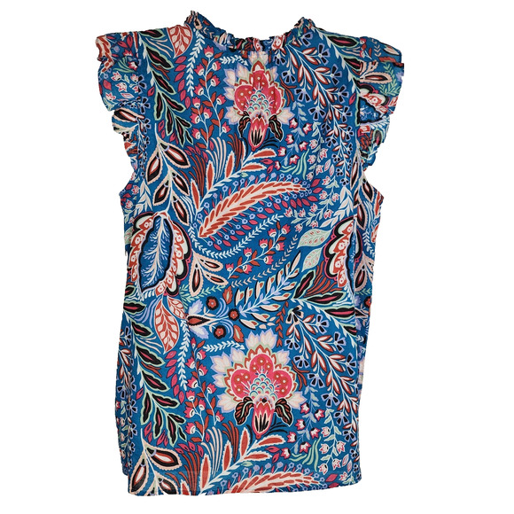 Talbots Womens Top Floral Ruffle Cotton Cap Sleeve Lightweight Popover Botanical - Picture 2 of 8